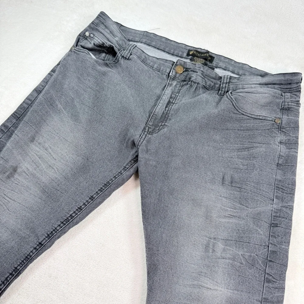 Rocawear Mens Gray Slim Straight Leg Denim Jeans 44x32 Faded‎ Charcoal Stretch
